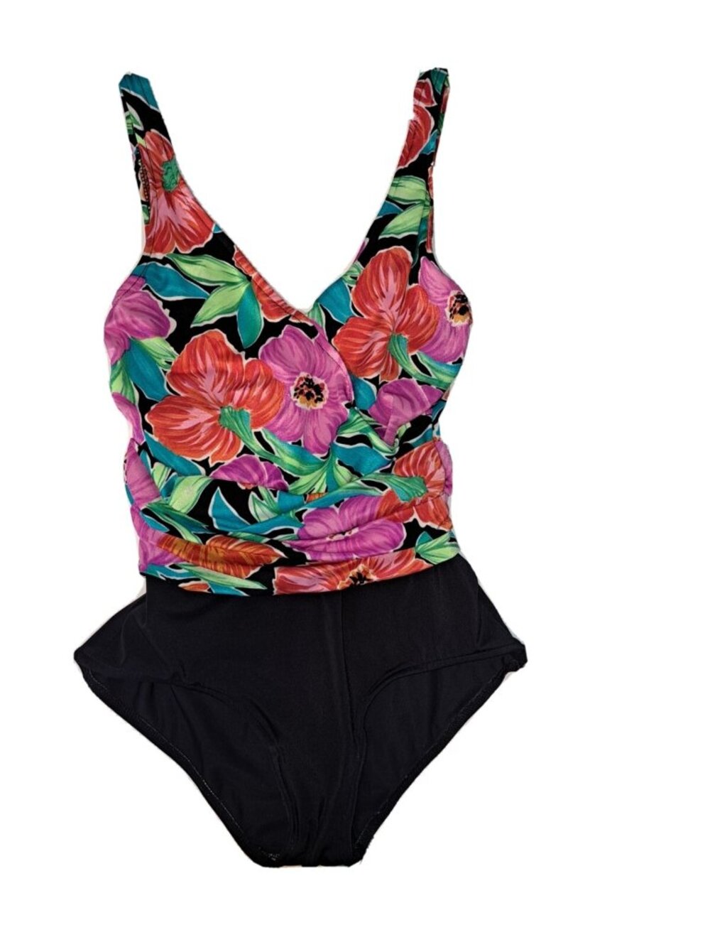 Catalina Women's Size 12 Pink Black Green Swimsuit Built in B cup bra